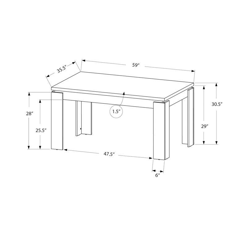 Table rectangulaire contemporaine de 60 po en stratifié blanc - pour la salle à manger et la cuisine