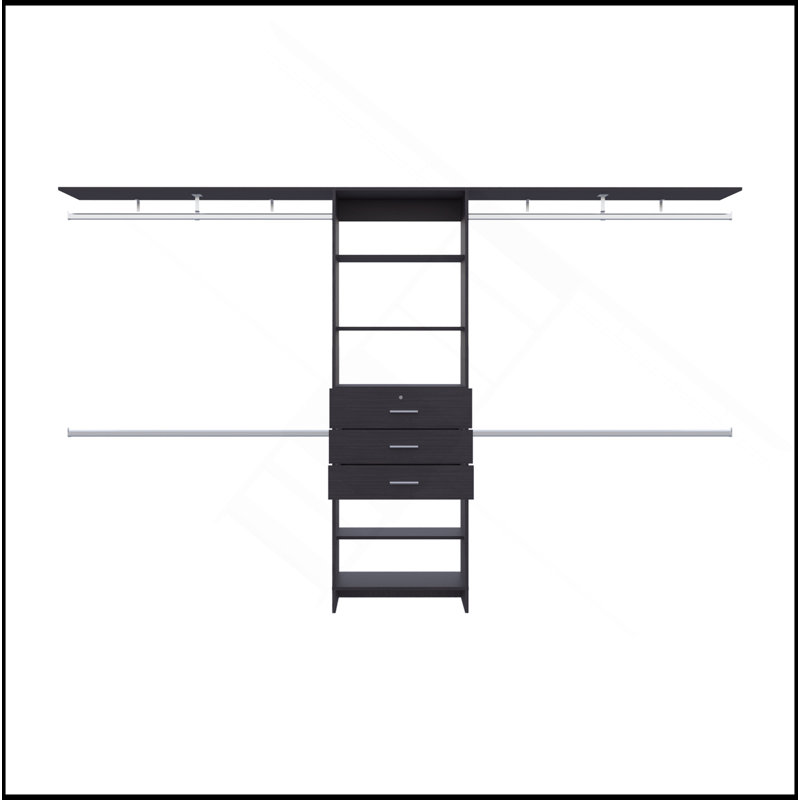 Système de placard, 3 tiroirs, 5 tablettes, Noir