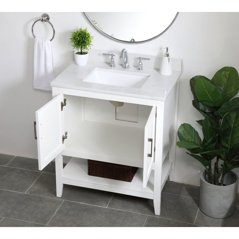 Scottsbluff 30'' Single Bathroom Vanity with Engineered Marble Top, White