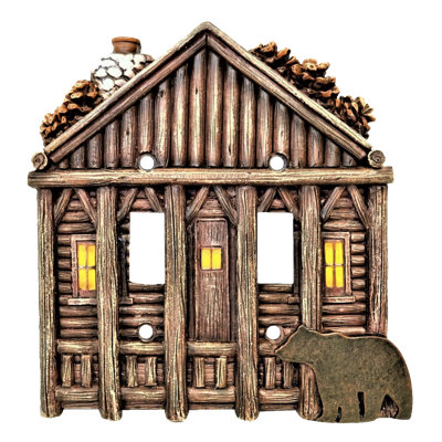 Resin Rustic Double Toggle Switch Cover Cozy Cabin with Bear Design