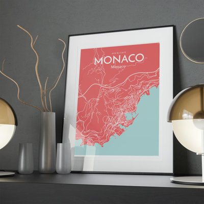 Monaco City Map In Maritime - No Frame Print