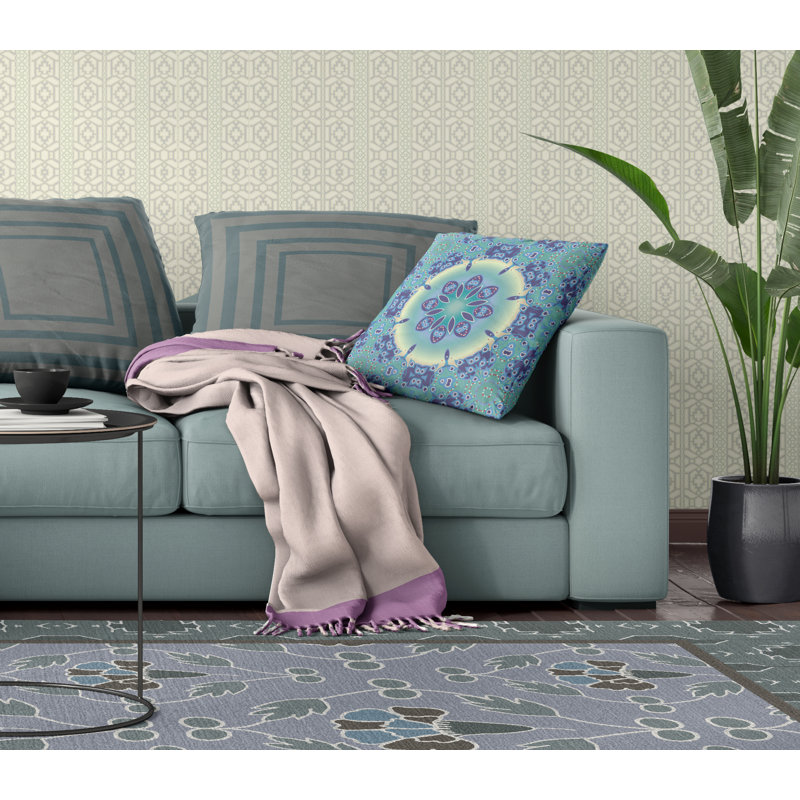  Housse de coussin carré et insert, Bleu / mauve, H 20 po x l 20 po, Fermeture éclair