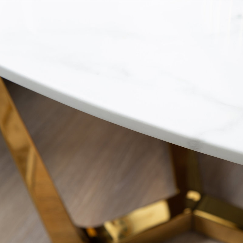 Azarius 55cm Metal End Table for Living Room Furniture, Modern Sofa Side Table with Marble Top, White/Gold