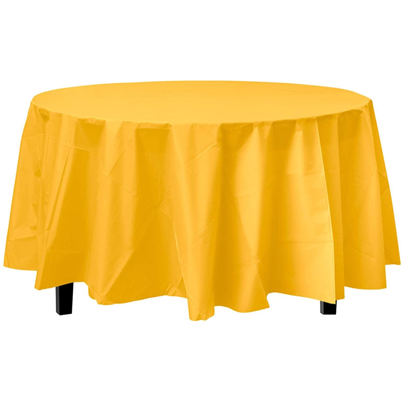 Nicole Fantini Plastic Disposable Round Tablecloth 84", 8, Sunshine Yellow