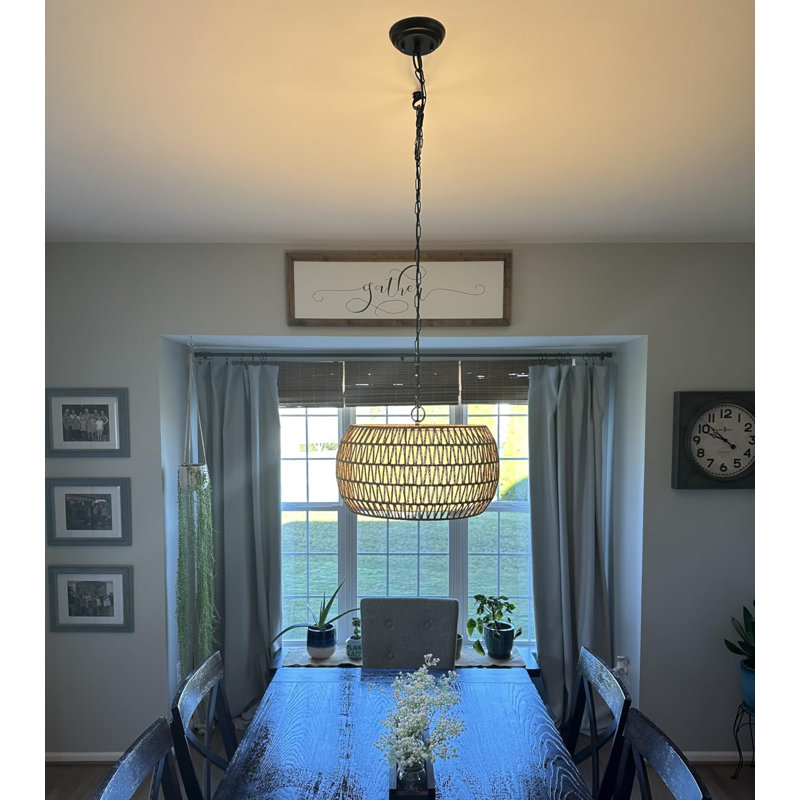 Anela Dimmable Drum Chandelier, Natural, 9.8" H x 24" W x 24" D