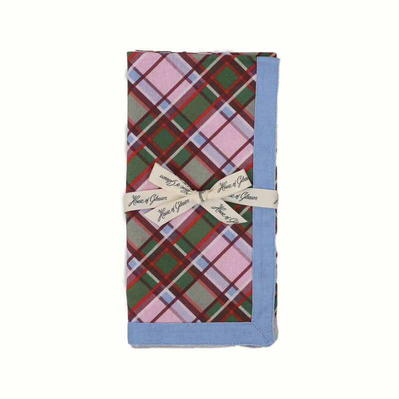 Animal Print Cotton Dinner Napkins, Plaid, Pink/Green/Blue