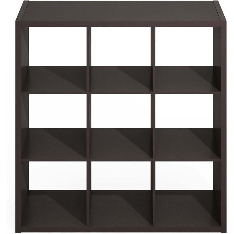 Simple Open Back Cube Storage Organizer, Standing Shelf, 9-Cube, Dark Oak