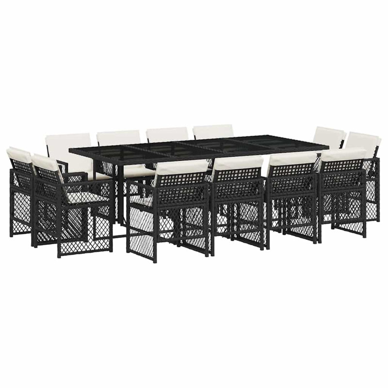 Patio Dining Set with, Cream White, Black, 73cm H x 220cm W x 106cm D