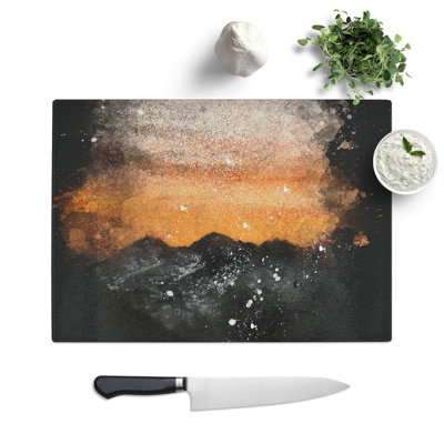 Tempered Glass Orange Sky Above Mountains in Italy Chopping Board