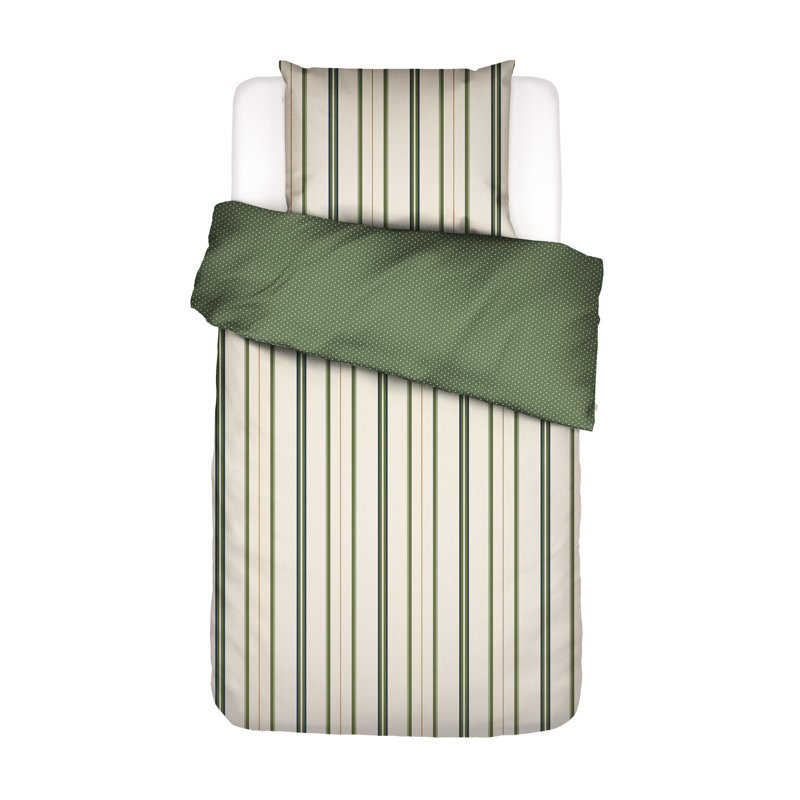 Meryl Satin Striped Duvet Cover with Pillowcases, Green