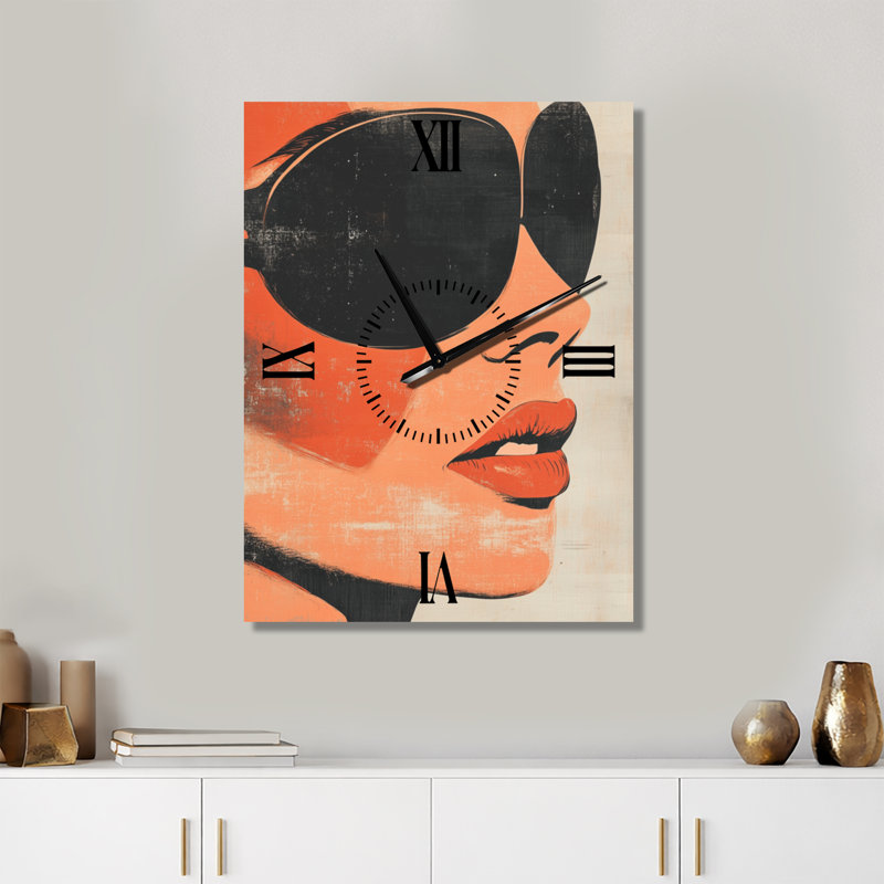 Elizalde IV - Horloge murale orange de style milieu du siècle, H 32 po x l 24 po - Rectangle