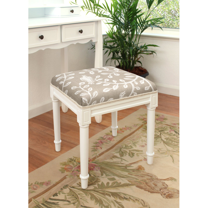 Solid Wood Accent Stool, White/Light Taupe
