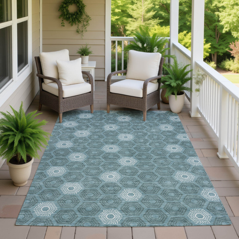 Machine Washable Indoor/Outdoor Chantille ACN2559 Geometric Rug, Teal, 8' x 10'