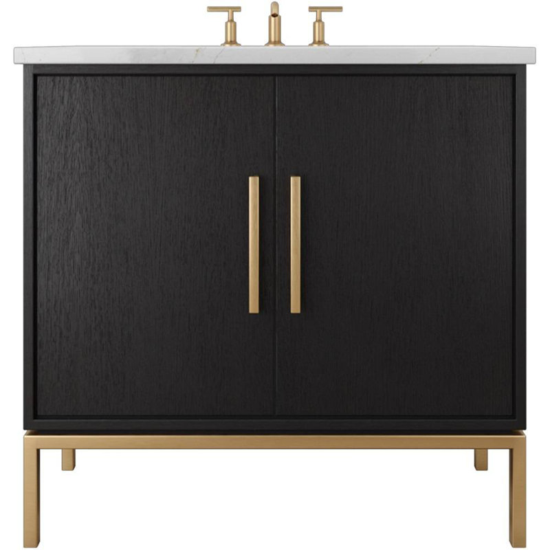 Rift White Oak Single Bath Vanity, Classic Black, Satin Gold, 36"