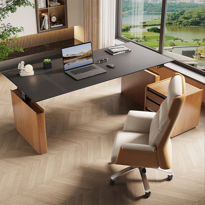 Bureau debout noir en cuir, H 49,21 po x l 62,99 po x P 27,56 po