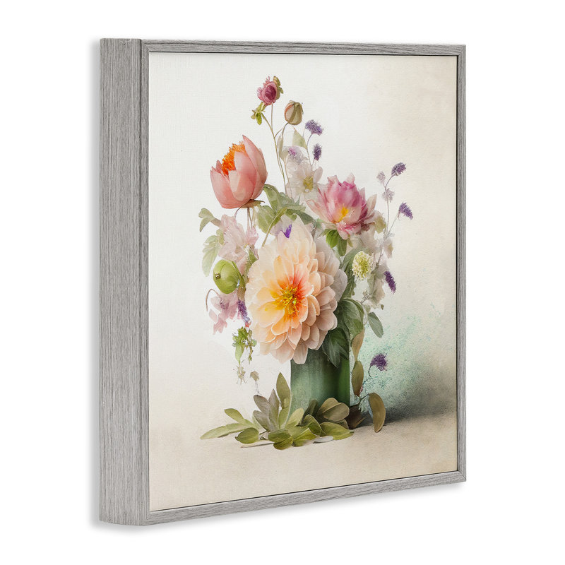 Az-462 - Bouquet floral printanier encadré, H 17 po x l 17 po x P 1,5 po, Estampe numérique Farmhouse