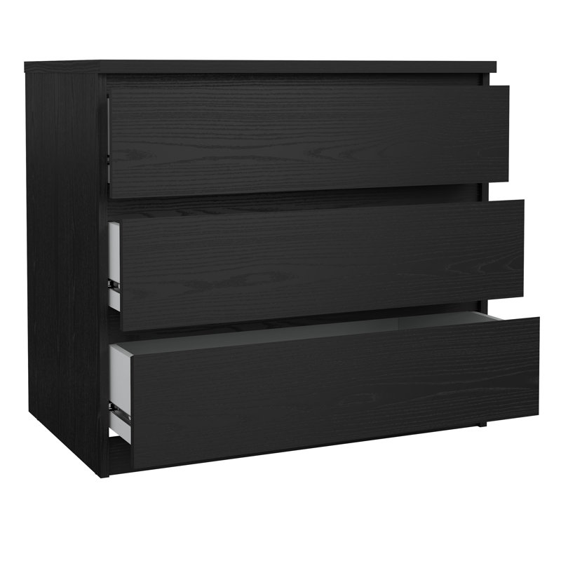 Jada 3 Drawer 30.31" W Dresser, Black Woodgrain