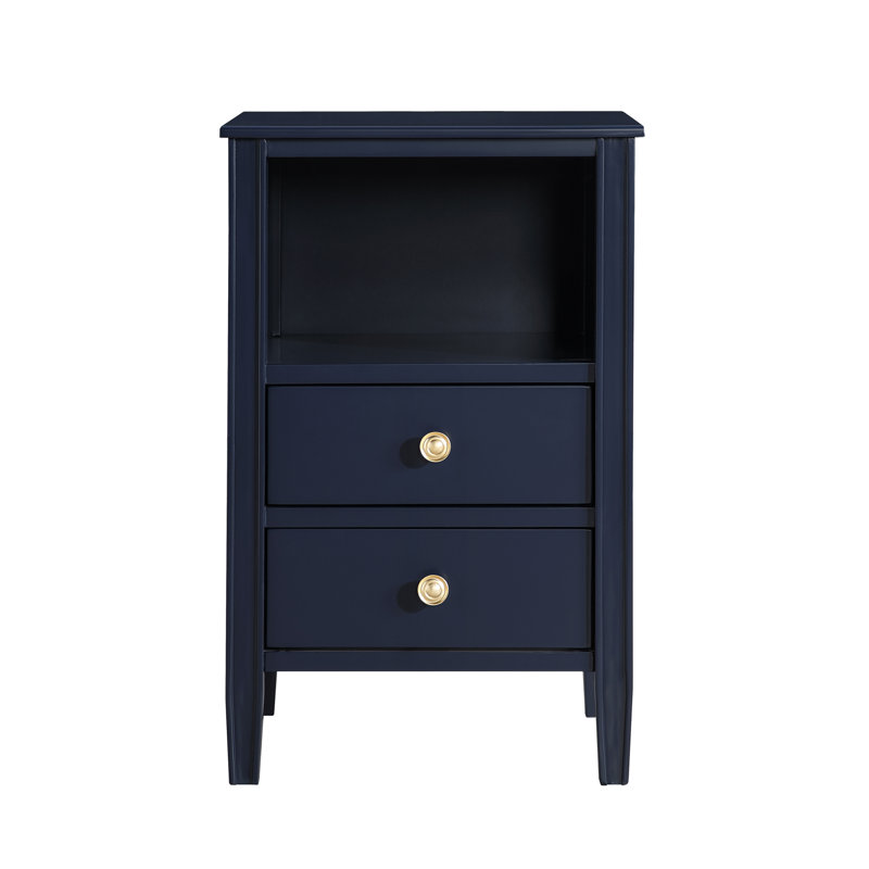 Table de chevet avec rangement à 2 tiroirs Winston, Bleu très foncé