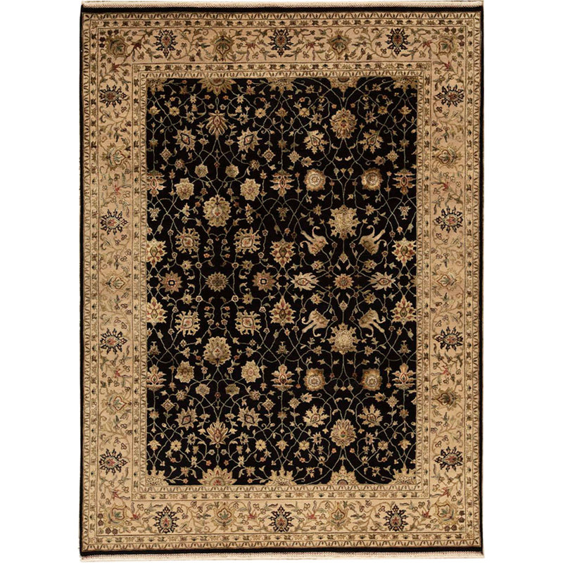 Tapis noir et beige noué à la main de haute qualité