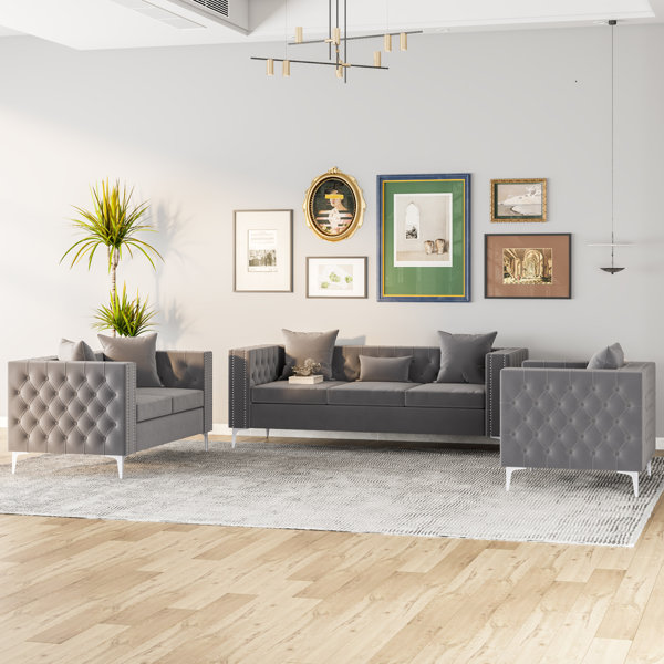 Vinura 3 - Piece Velvet Living Room Set | Wayfair
