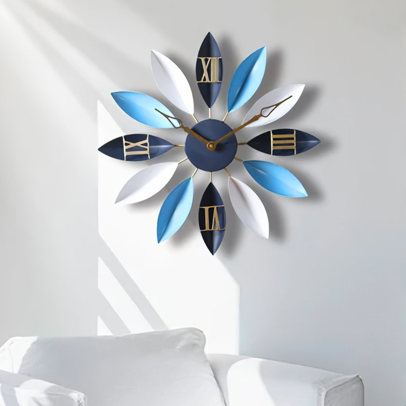 Anick Metal Wall Clock, Black/Blue/White