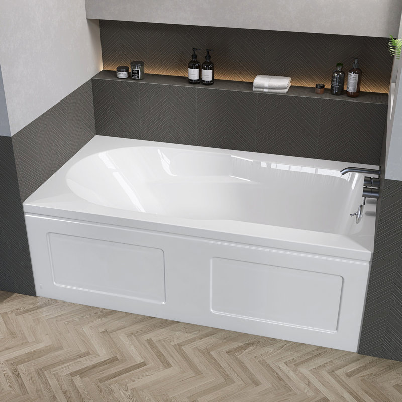 Baignoire de trempage encastrée en acrylique 60 po x l 32 po x 32 po à 3 parois avec accoudoirs intégrés et bonde droite, Oui