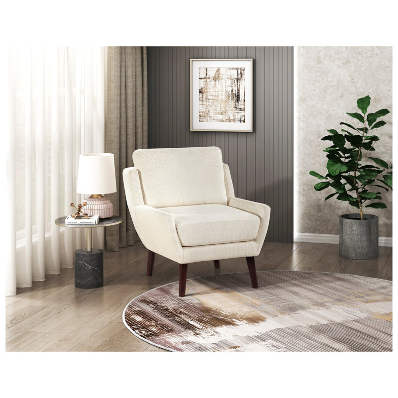 Chaise d'appoint en chenille beige avec pieds en bois massif et coussins réversibles, Beige Foam Padding