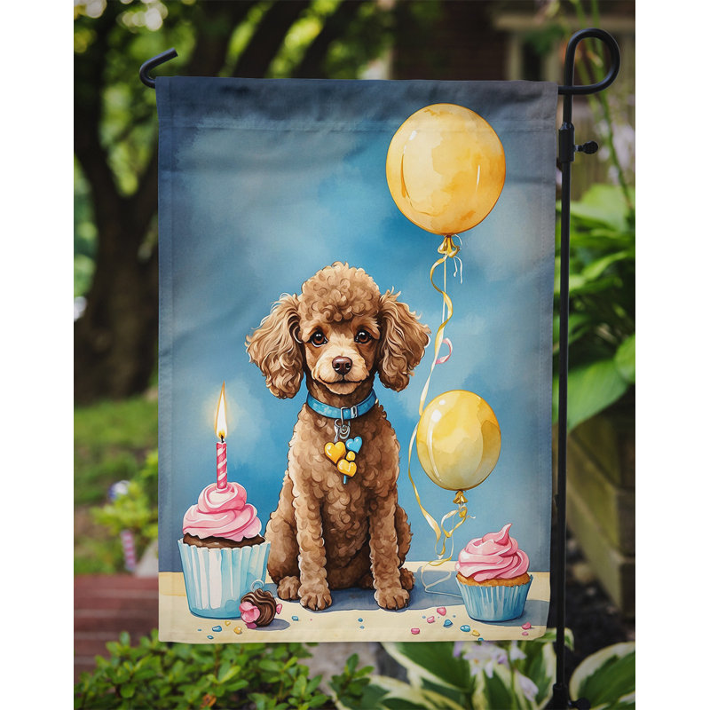 Happy Birthday Garden Flag, Chocolate Toy Poodle