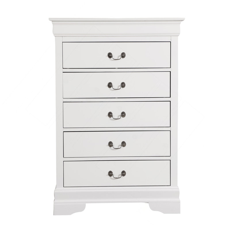 Commode verticale à 5 tiroirs avec poignées décoratives, Blanc