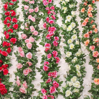 5PCS Fake Rose Garland, 7.5Ft Artificial Vines Flowers Hanging Rose Vine for Table Wedding Backdrop Arch Wall Party Mantle Festival Decor，Rose Hanging Vines Floral for Wedding Arch Party Wall Garden Ceremony Backdrop Fence Spring Decor