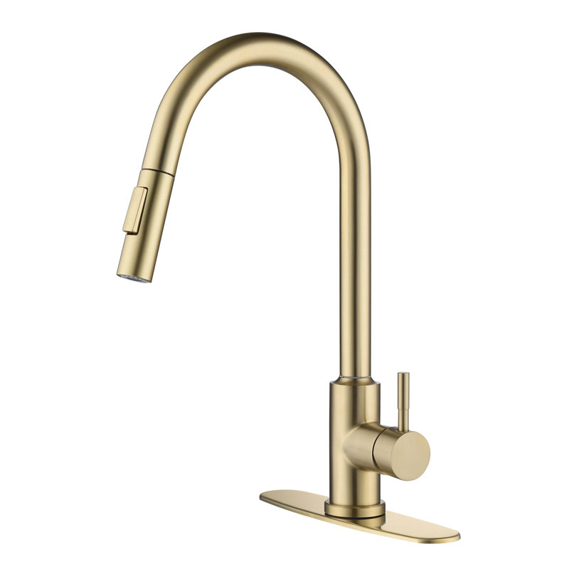 Robinet de cuisine rétractable avec fonction tactile, levier unique pour une gestion précise de la température et du débit de l'eau, buse à grande arche rotative à 360 °, finition rouille en acier inoxydable brossé doré, aérateurs A
