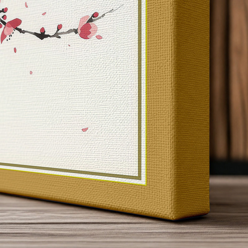 Spring Blossom Branch Japandi - Wrapped Canvas, 36x24 - 91.4 x 61.0 cm, Ochre Border