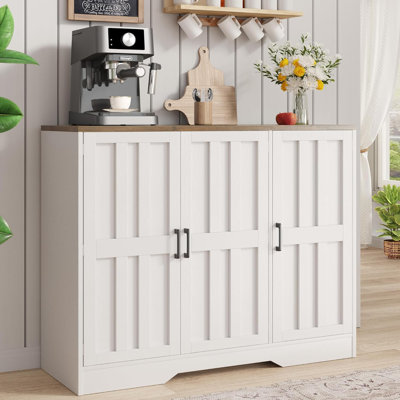 Modern Farmhouse Buffet Cabinet With Storage, 42" Large Sideboard Storage Cabinet With 3 Barn Doors, Coffee Wine Bar Cabinet Wood Table Credenza With Adjustable Shelf For Kitchen Dining Living Room