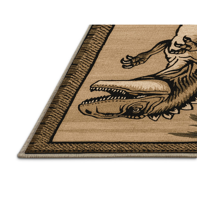 Tapis beige dinosaures lavable à la machine, Carré 6 pi
