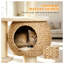 Arbre à chat multiniveaux de 132 cm avec niche en quenouilles tressées à la main, perchoirs moelleux et poteaux à griffer en sisal