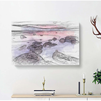 Sunset over Lake Tahoe in Abstract - Wrapped Canvas Drawing - Wrapped Canvas