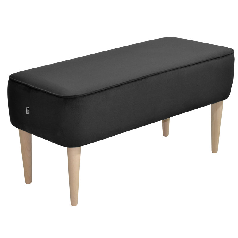 Milo Polyester Blend and Velvet Upholstered Bench, Black, Natural