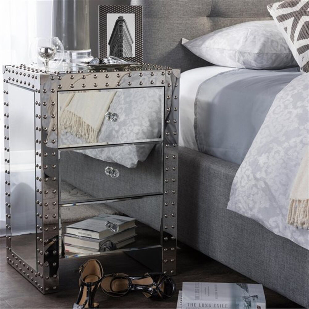 Fosston 18'' W Stainless Steel, Manufactured Wood Nightstand Everly Quinn