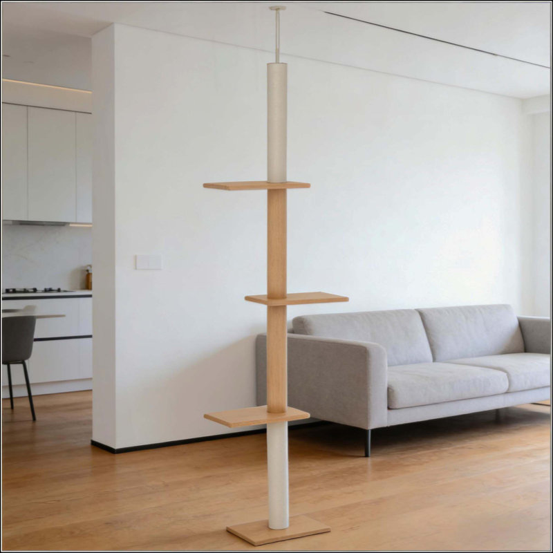 Arbre à chat, du sol au plafond, centre d'activité pour arbre à chat, 102.3"H x 17"W x 10.8"L, Brun clair / jaune