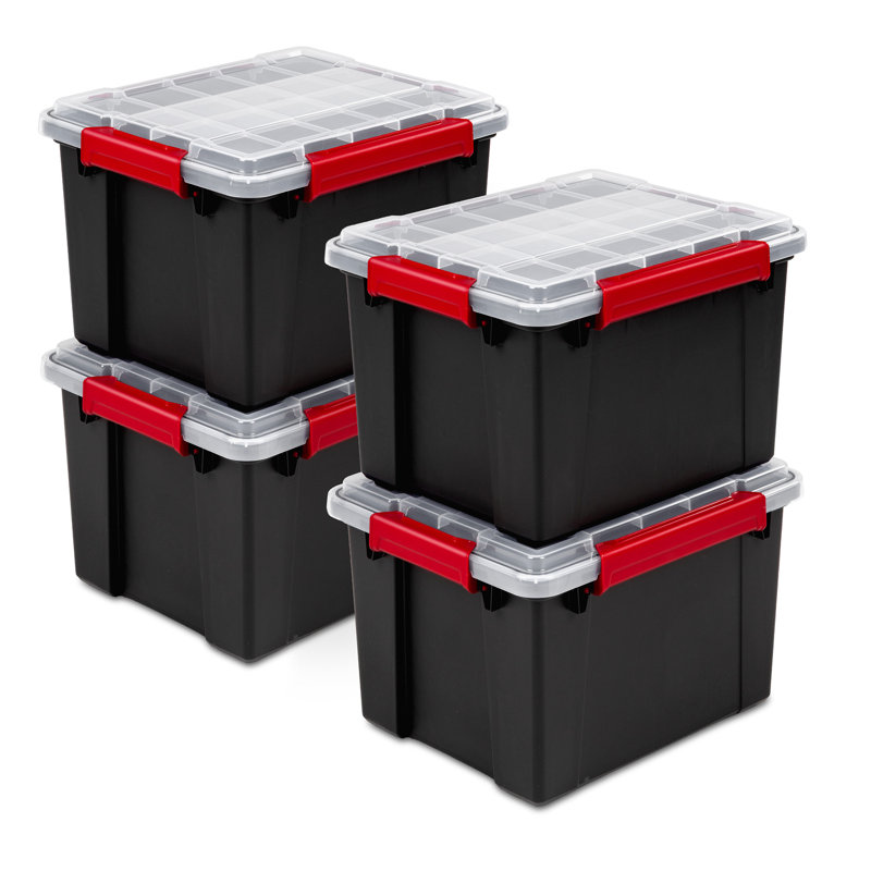 Sterilite 8.5 Gal Gasket Box, Stackable Storage Container w/ Lid, Black, 4 Pack, 8.5 Gallons, 4 Packs