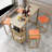 Five-Piece Bar Table & Chair Set, Gold Frame, Multi-Layer Top, Cushioned Chairs, Storage Table-2035609568-2035609571