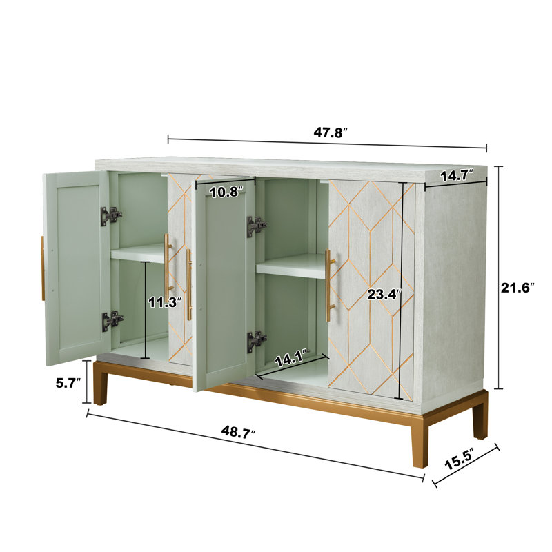 Dieks 48" Sideboard Storage Cabinet with Gold Trim, Green