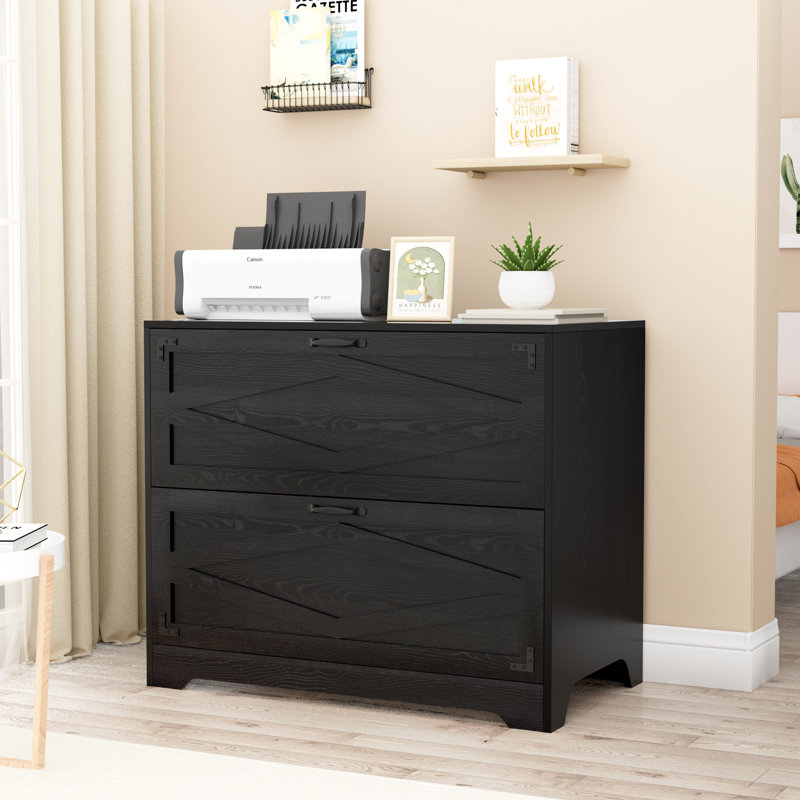 Maniram 35.43'' Wide 2 -Drawer Farmhouse Lateral File Cabinet, Wood Filing Cabinet for Home Office, Large File Storage Printer Stand for A4/Letter Size Files, with Anti-tilt Mechanism