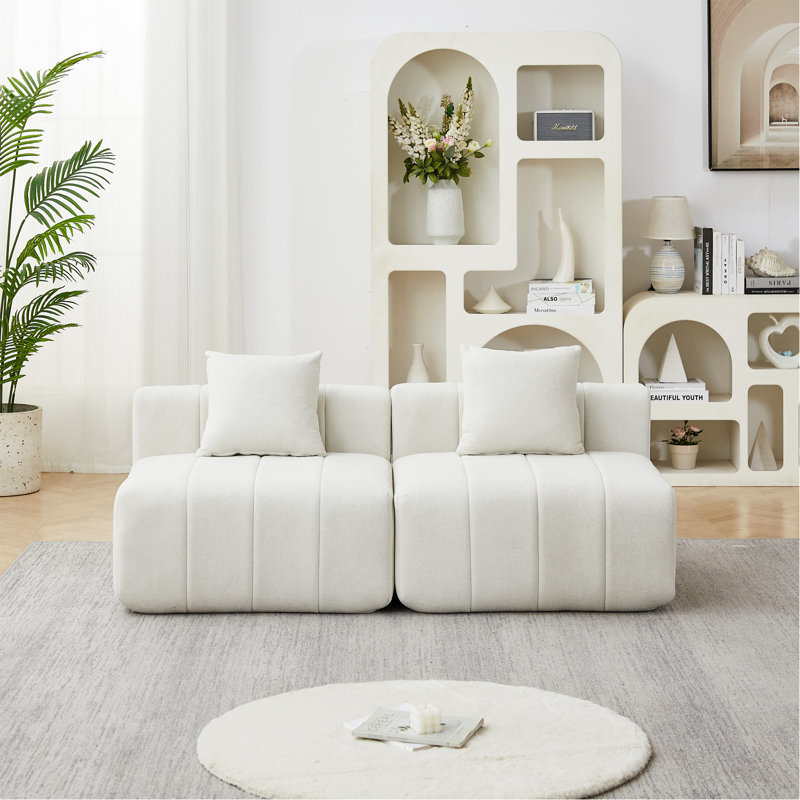 Canapé modulaire en chenille avec 2 coussins, canapé modulaire symétrique pour chambre à coucher, salon, bureau pour les loisirs ou la sieste, salle de lecture et vestibule