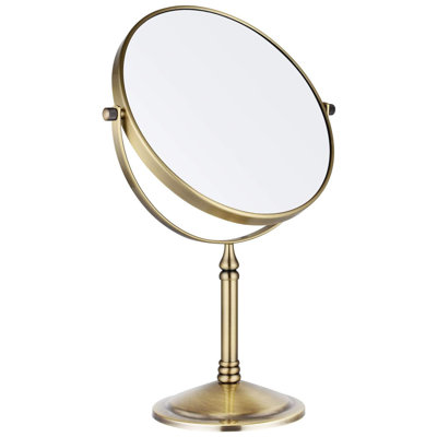 Antique Brass Tabletop Makeup Mirror, Double-Side 1X-10X, 360 Swivel Magnifying Mirror For Table Desk Make Up Vanity