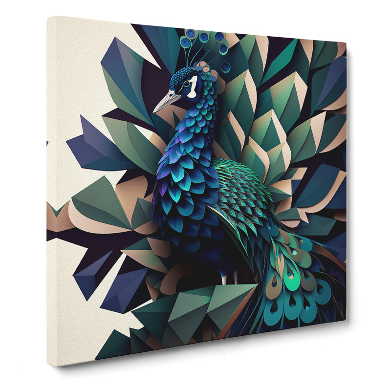Peacock Geometric - Wrapped Canvas, 50cm H x 50cm W