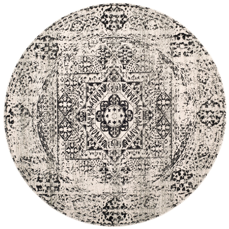 Highworth Oriental Ivory/Black Area Rug, Round 6'7"
