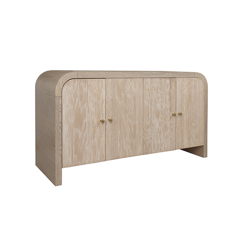 Belmont 62'' Beige Cerused Oak Sideboard with Petite Brass Hardware