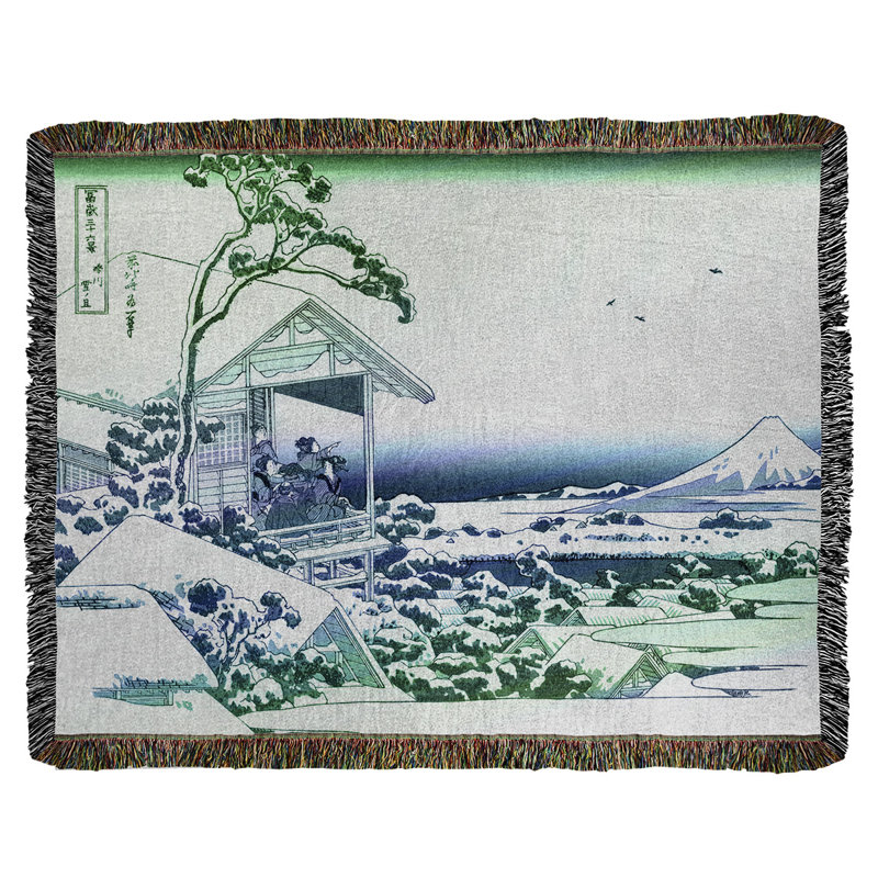 Jeté en coton Katsushika Hokusai à Koishikawa, Vert / dégradé bleu