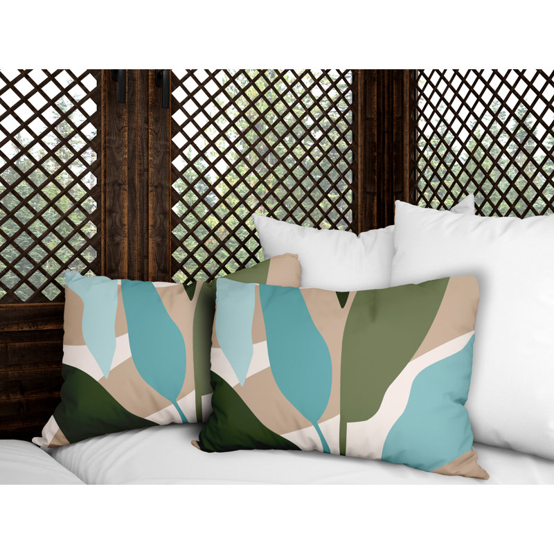 Housse et insert de coussin rectangulaire en polyester pour l'intérieur et l'extérieur, Turquoise, Beige